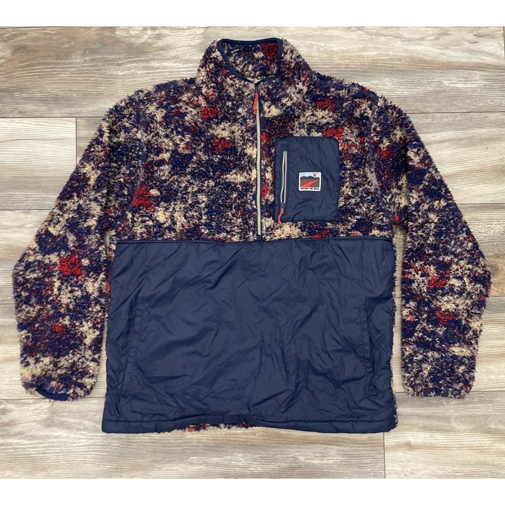 Vans Outdoor Club 1/4 Zip Pullover Fleece Mock Neck Jacquard Sherpa Blue Large